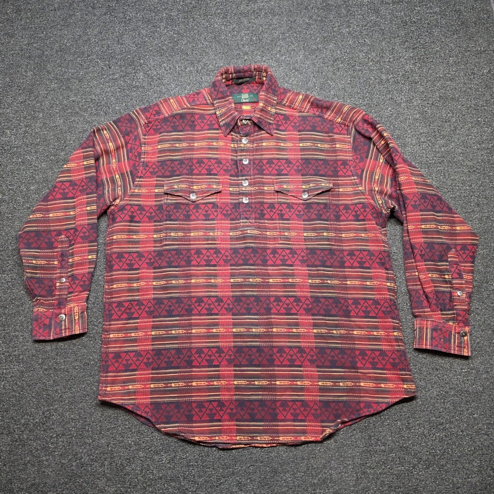 VTG Orvis Pullover Shirt Red Mens Large Southwestern Navajo Cotton‎ Long Sleeve